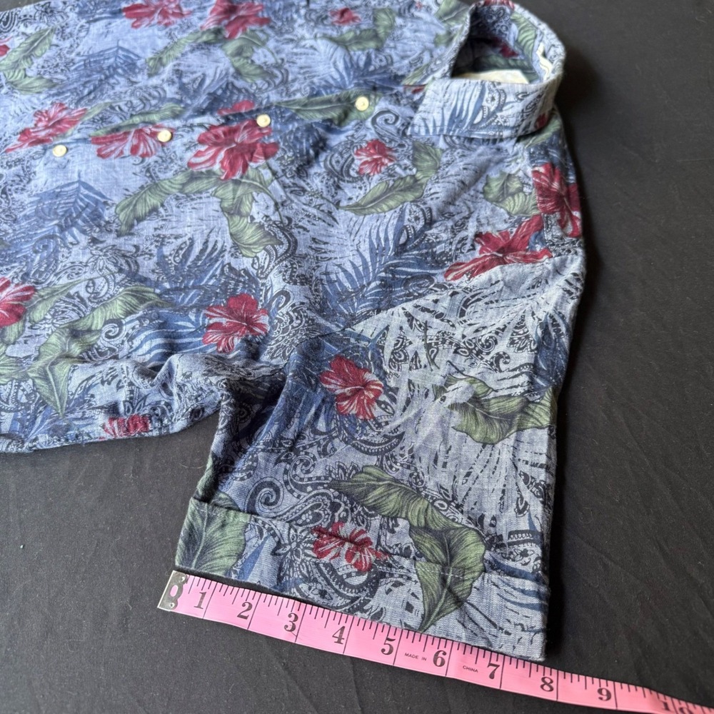Tasso Elba Island Mens XL Blue Tropical Floral Paisley Cotton Button Up Shirt - Picture 5 of 8